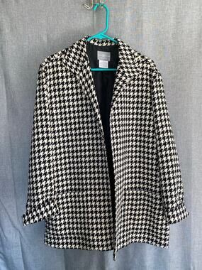 Jaclyn Smith Studio Womens Size 14 Wool Blend Jacket Blazer Coat Black White